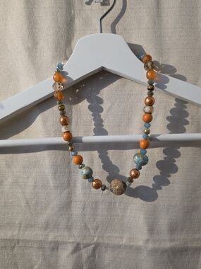 Handcrafted Orange and Turquoise Beaded Necklace